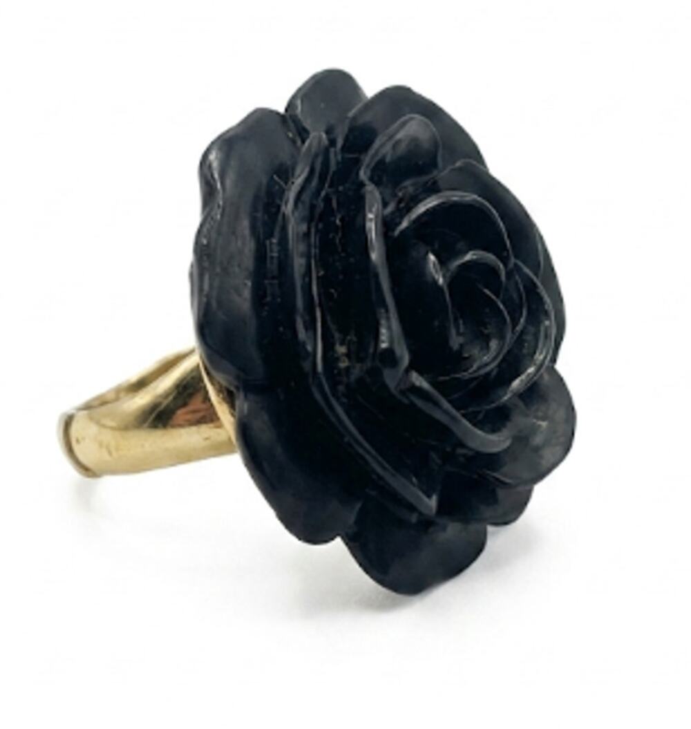 Kenneth Jay Lane KJL Black Carved Resin Rose Statement Ring
